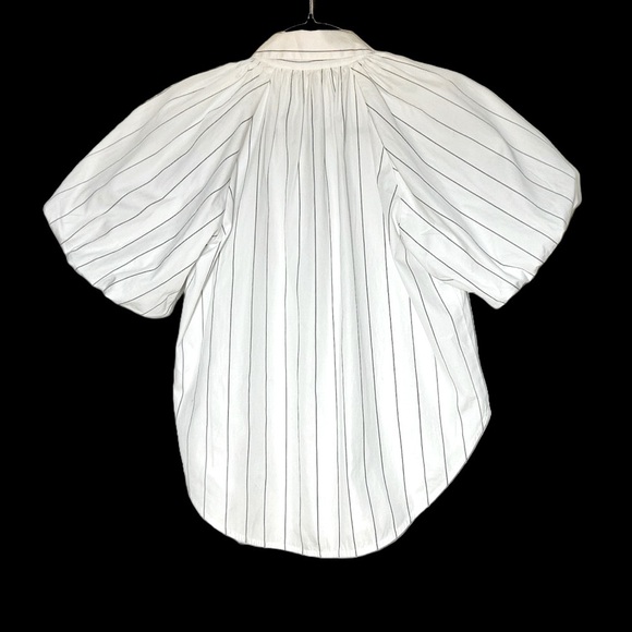 NWT Madewell Shirred Bubble-Sleeve Button-Up Shirt, White w/ Black Stripes, XXS - Picture 7 of 15